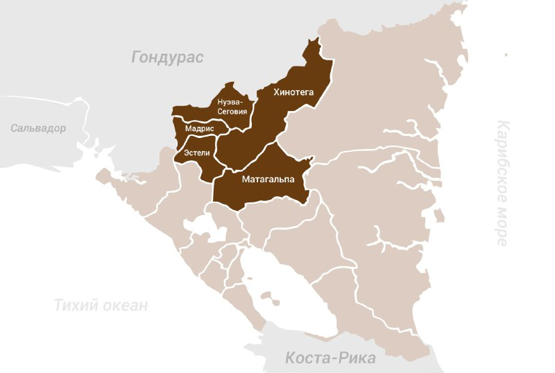 Основные кофепроизводящие регионы Никарагуа